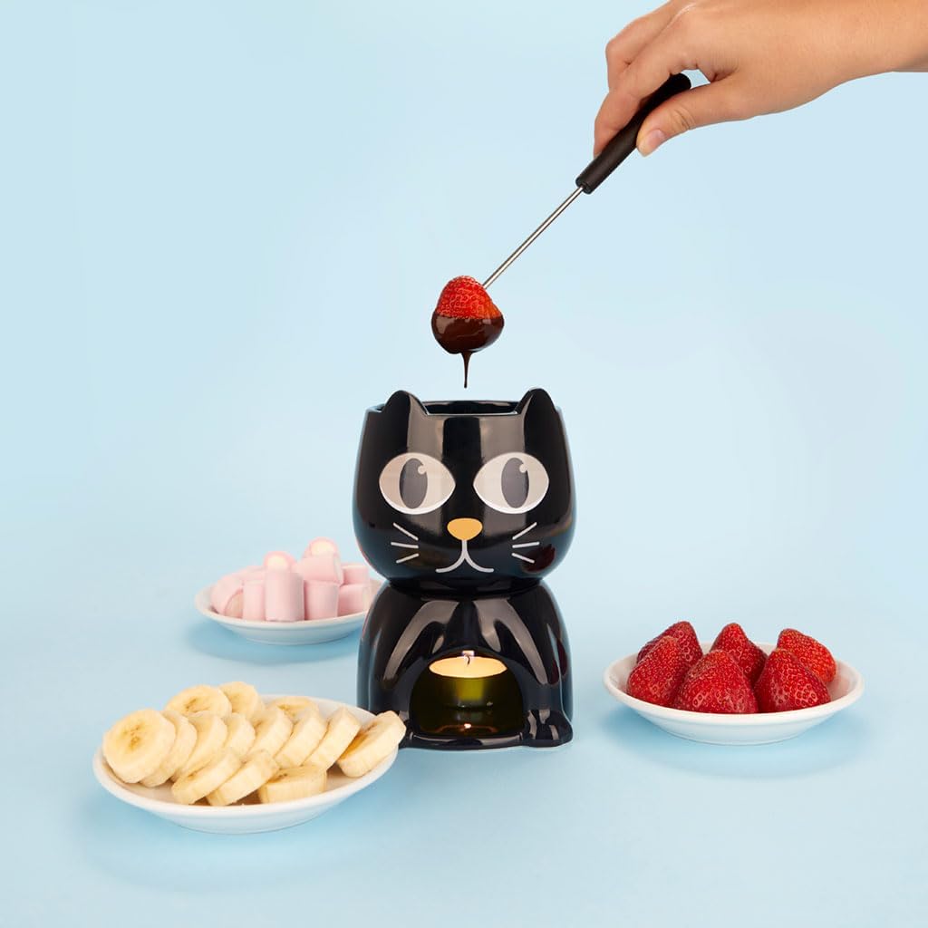 balvi Fondue Wake Cat Farbe Schwarz Wärmeempfindlich, die Katze öffnet beim Erhitzen die Augen Keram