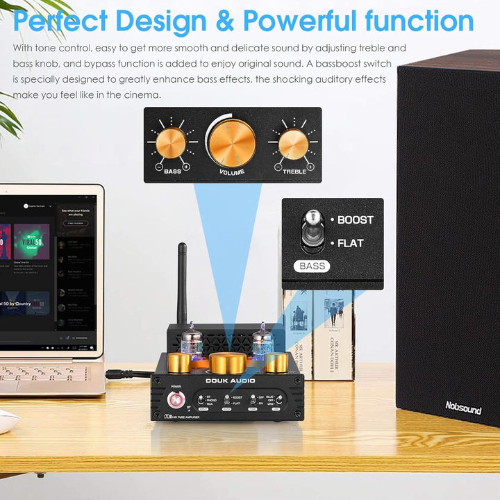 Douk Audio X1 Röhrenverstärker, HiFi Bluetooth 5.0 Verstärker, GE5654 Valve Stereo Audio Amplifier,