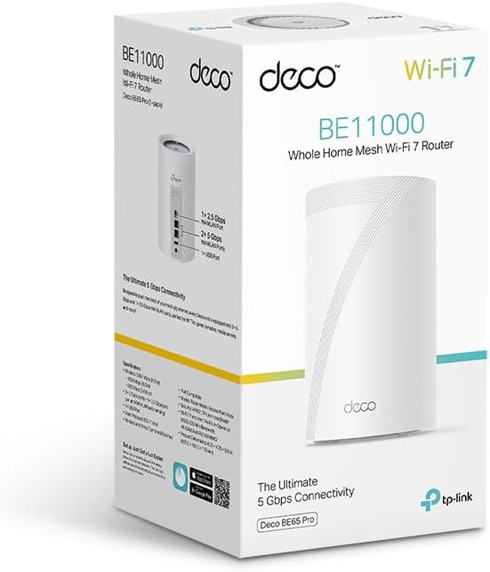 TP-Link Deco BE65 Pro (1er-Pack) BE9300Mbps Tri-Band Whole Home Mesh WiFi 7 System, 2 x 5 Gbit/s & 1
