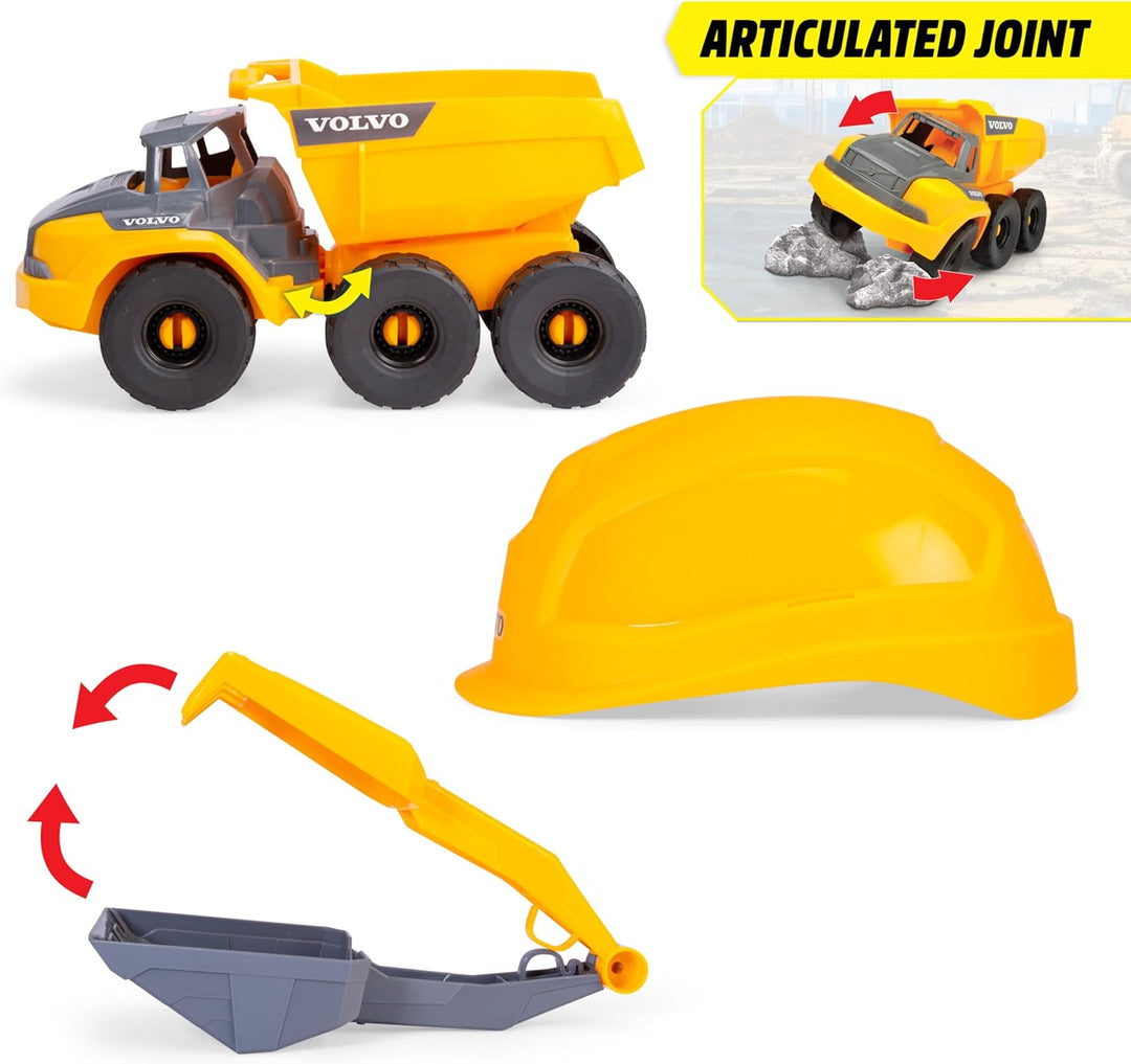 Dickie Toys - Volvo Baustellen-Set Tough Hauler (4-TLG.) - grosser Spielzeug-Muldenkipper (26 cm) mi