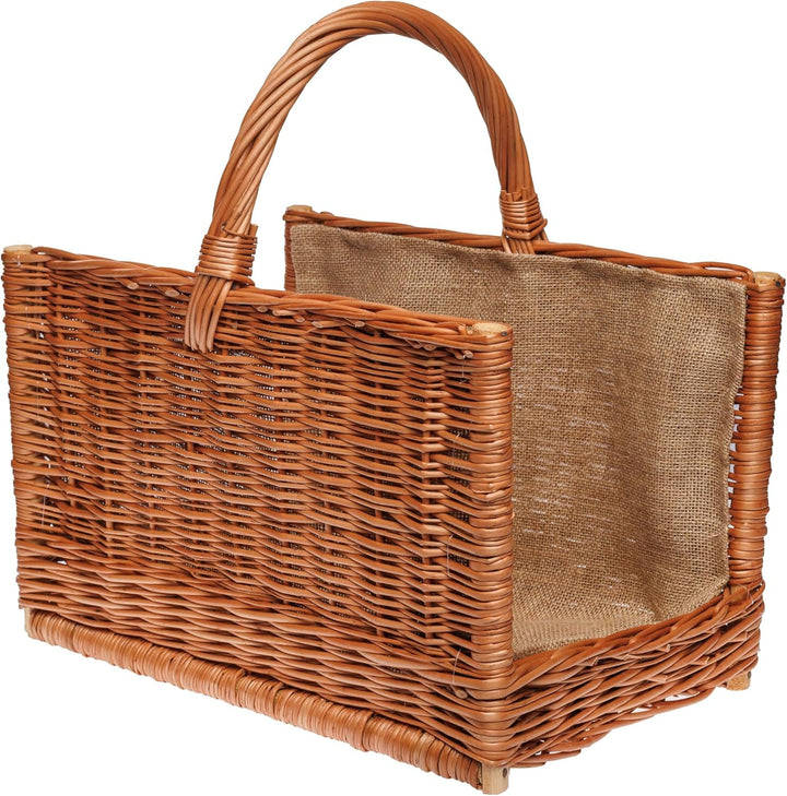 BOGATECO Weidenkorb mit Griff quadratisch | Kaminkorb 45X30X30 | Handgewebt | Mit Jute ausgekleidete