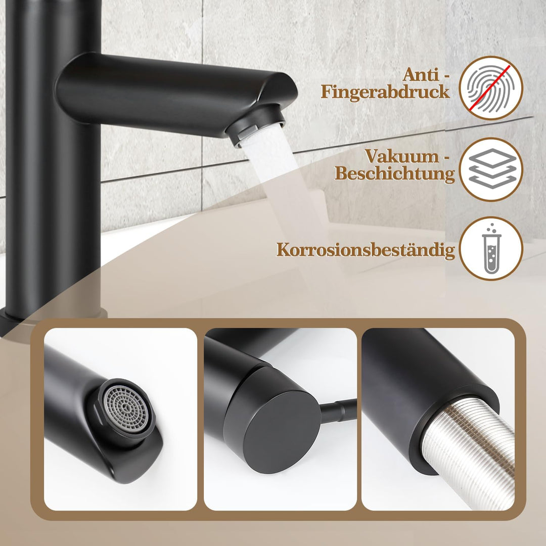 Bad Wasserhahn Schwarz Waschtischarmatur - Modern Edelstahl Waschbeckenarmatur Mischbatterie Waschbe