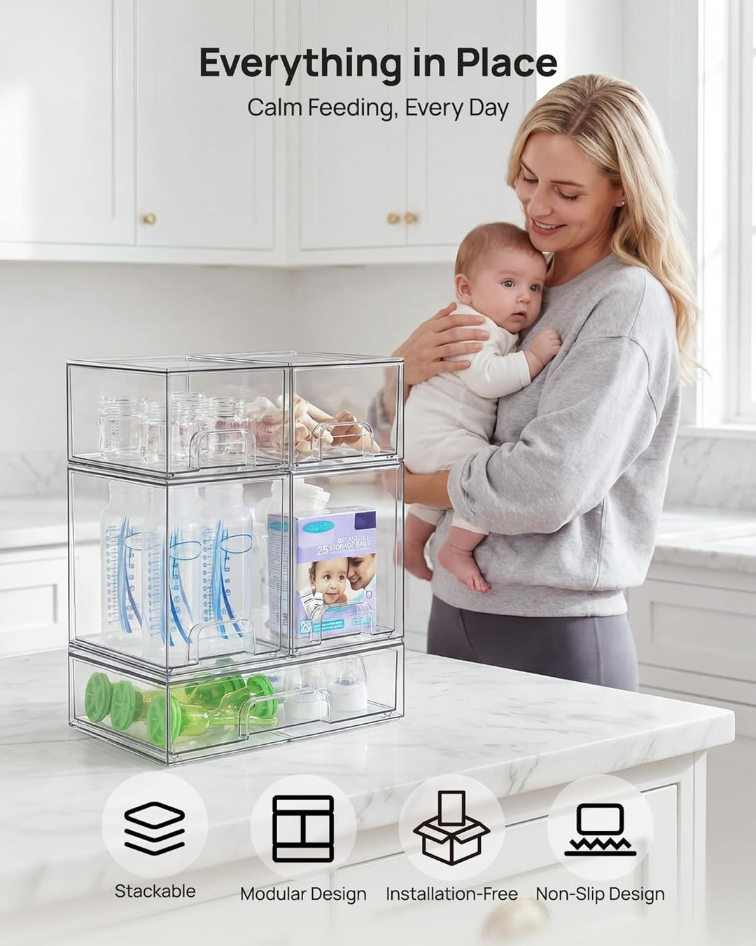 Vtopmart Boxen Aufbewahrung mit 5 Schubladen, Clear Schminktisch Organizer, Anti-Rutsch Organizer Sc