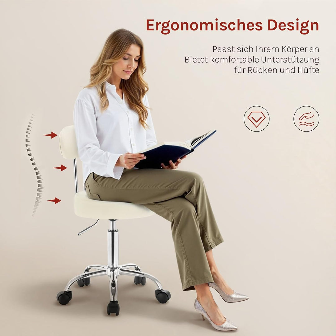 WOLTU Rollhocker Schminkhocker Hocker höhenverstellbar mit Rollen & Lehne Cremeweiss Arbeitshocker 3