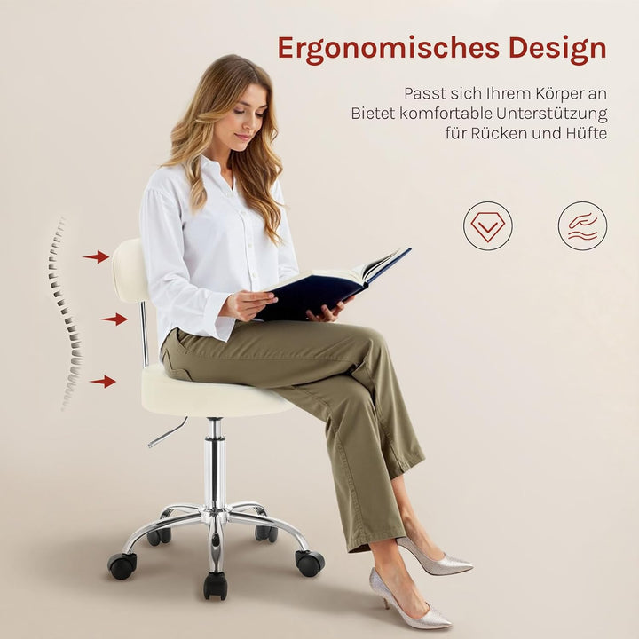 WOLTU Rollhocker Schminkhocker Hocker höhenverstellbar mit Rollen & Lehne Cremeweiss Arbeitshocker 3