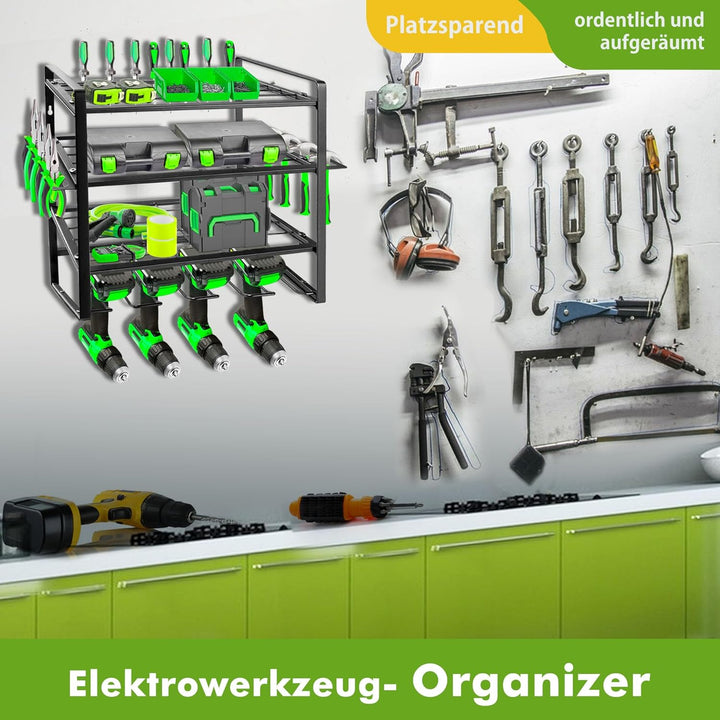 Mimoke Wandmontiertes Werkzeugregal - 4-stufiger Elektrowerkzeug-Organisator & Bohrerwerkzeug-Organi