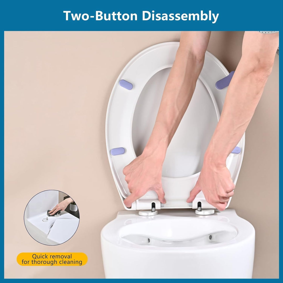 WC Sitz mit Absenkautomatik Oval Weiss, Toilettendeckel mit Rauten, Klobrille mit Schnellverschluss,