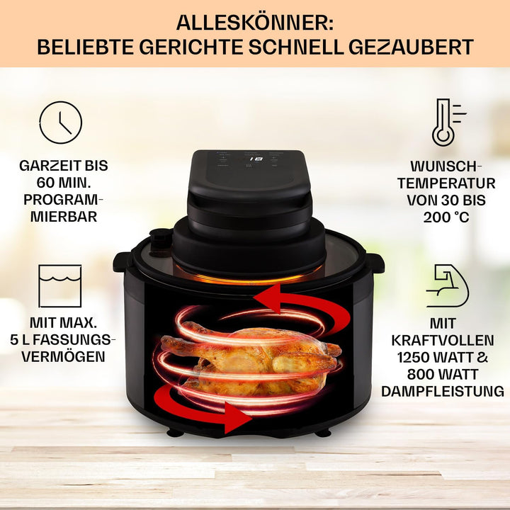 Klarstein Heissluftfritteuse 2-in-1, Airfryer mit Dampffunktion, Heissluftfriteuse zur Schnellaufhei