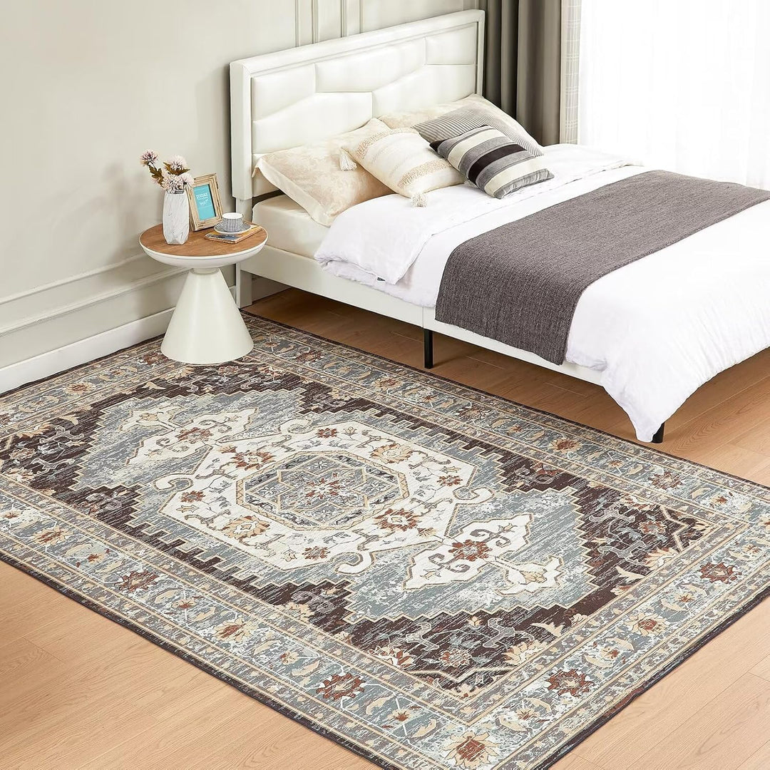 CHOSHOME Waschbarer Teppich Wohnzimmer 120x170CM Teppich Schlafzimmer Vintage Kurzflor Teppich Gross