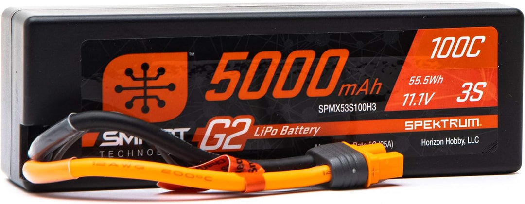Spektrum SPMX53S100H3 5000mAh 3S 11.1V Smart G2 Hard Case LiPo 100C IC3, Multi