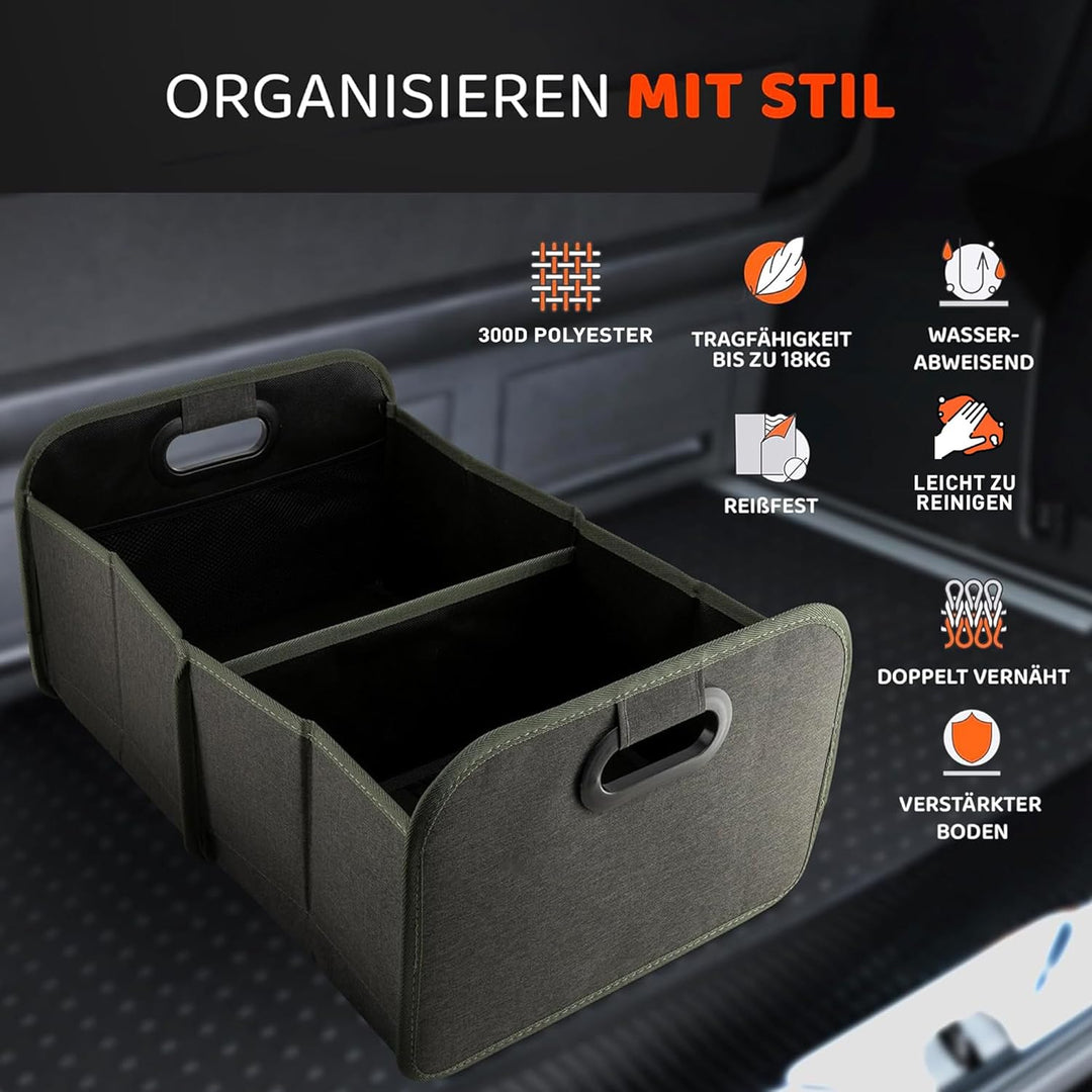 Auto Kofferraumtasche Grün - Kofferraum Organizer zusammenklappbar - faltbare Aufbewahrungsbox - ant