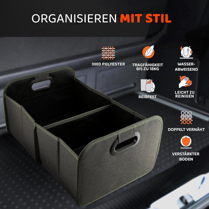 Auto Kofferraumtasche Grün - Kofferraum Organizer zusammenklappbar - faltbare Aufbewahrungsbox - ant