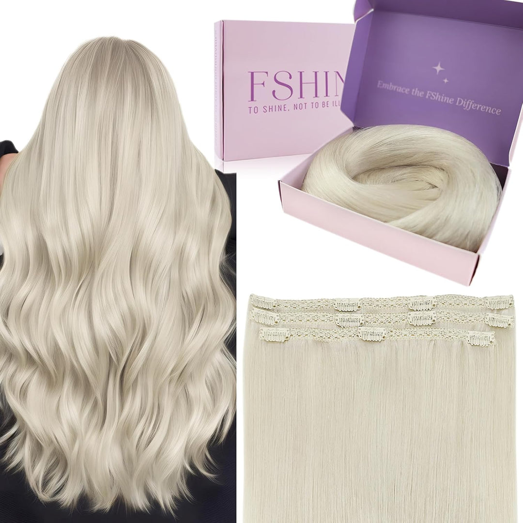 Fshine Invisible Clip in Extensions Echthaar Blond Hair Extensions Clip in Echthaar Weissblond 30cm