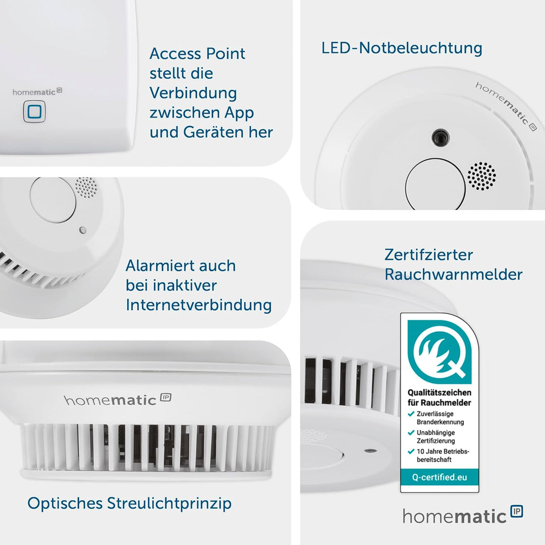 Homematic IP Smart Home Starter Set Mini – Rauchwarnmelder, Rauchmelder alarmiert lokal über die Sir