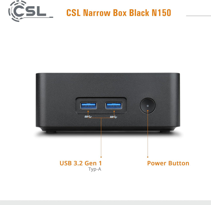 Mini PC CSL Narrow Box Black Windows 11 Home, Intel N150 4X 3600 MHz Turbotakt, 500 GB M.2 SSD, 32 G