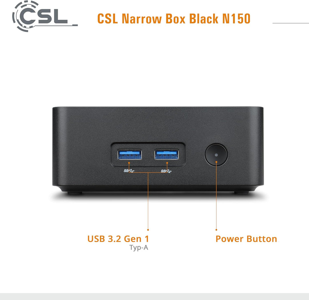 Mini PC CSL Narrow Box Black Windows 11 Pro, Intel N150 4X 3600 MHz Turbotakt, 500 GB M.2 SSD, 16 GB