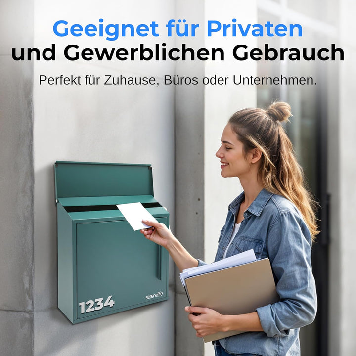 SereneLife Briefkasten, Postkasten- 21x33x35cm, Briefkasten ohne Zeitungsfach- Wetterfest & Rostbest
