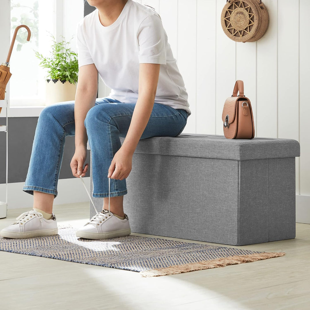 SONGMICS Sitzhocker mit Stauraum, klappbare Sitzbank, 38 x 76 x 38 cm Fussbank, Aufbewahrungsbox, bi