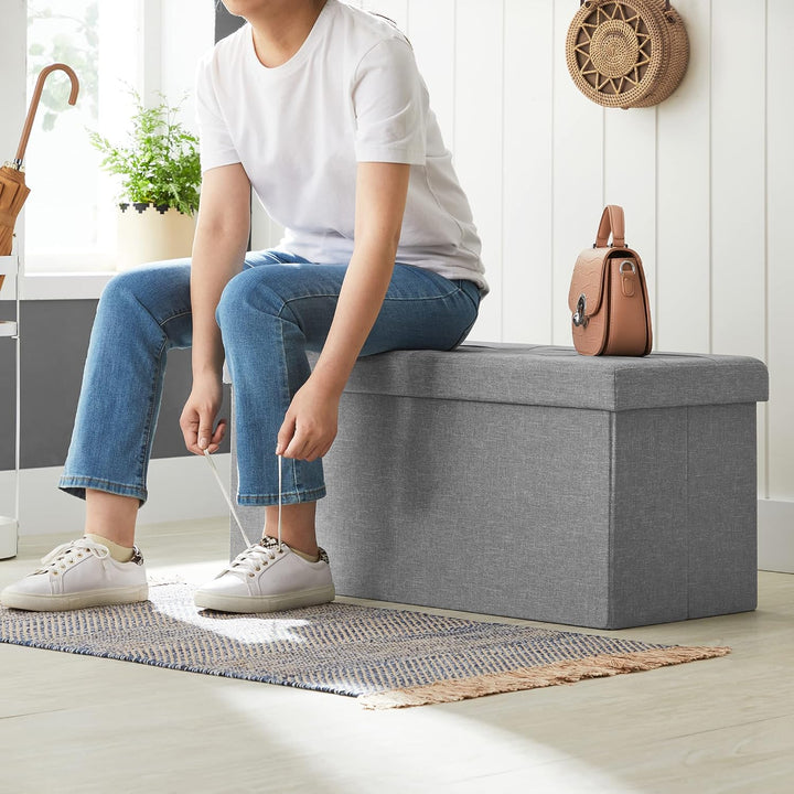 SONGMICS Sitzhocker mit Stauraum, klappbare Sitzbank, 38 x 76 x 38 cm Fussbank, Aufbewahrungsbox, bi