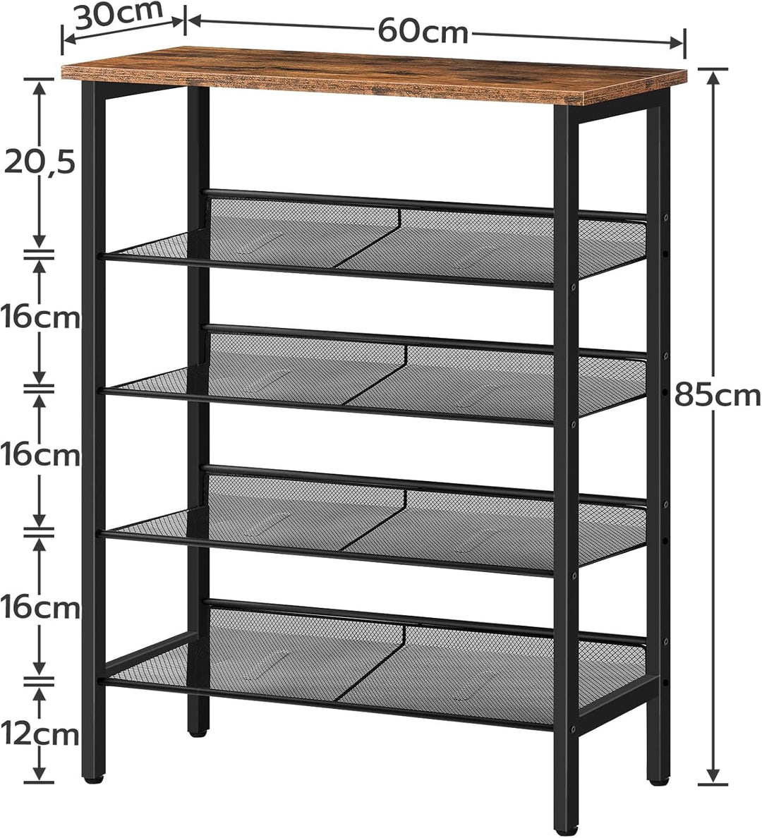 HOOBRO 5-lagiges Schuhregal, Verstellbares Schuhablage, schmal Schuhschrank, Flach und Neigbar, Stab