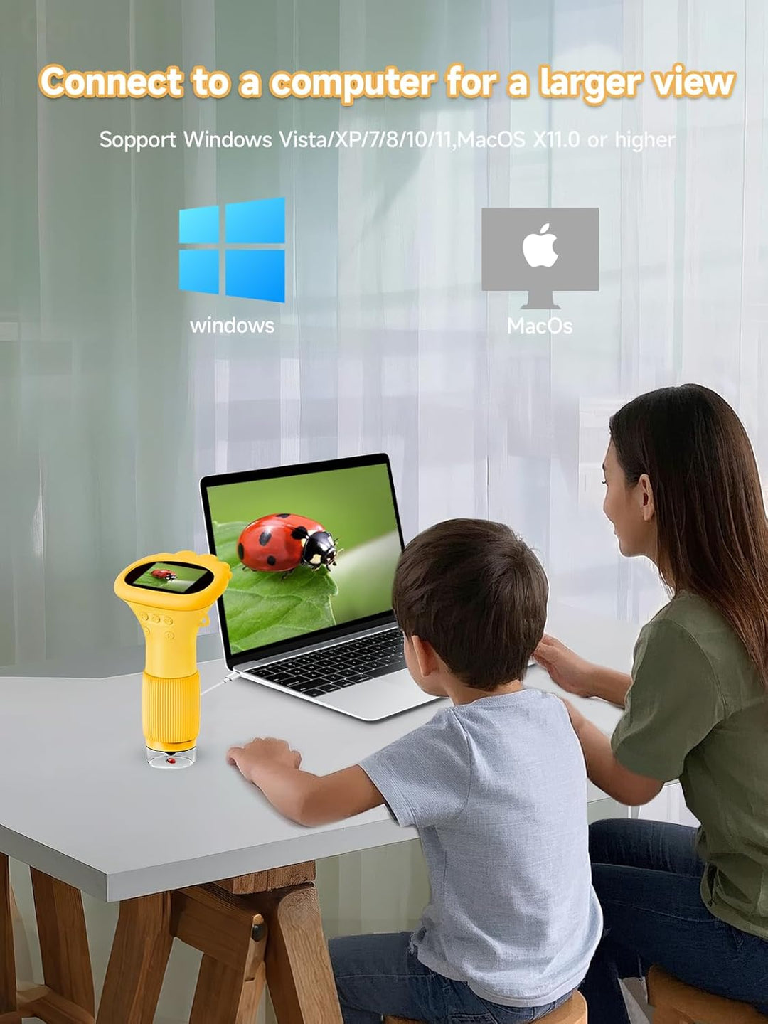 Mikroskop für Kinder, Digitales Taschenmikroskop mit 2,0" IPS-Bildschirm Lupe 200x Vergrösserung, 8