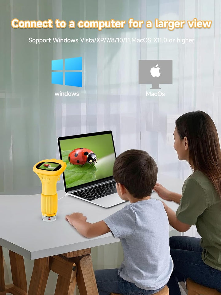 Mikroskop für Kinder, Digitales Taschenmikroskop mit 2,0" IPS-Bildschirm Lupe 200x Vergrösserung, 8