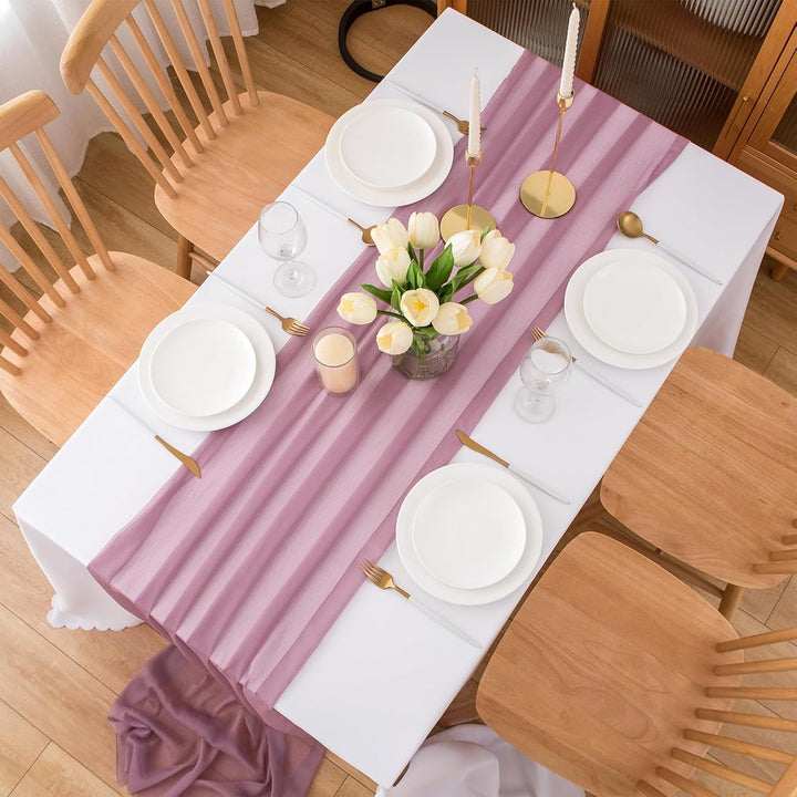 Tischläufer Altrosa Chiffon Tischläufer Hochzeit Stoff für Esszimmer 300 x 70 cm Altrosa-t 70 x 300