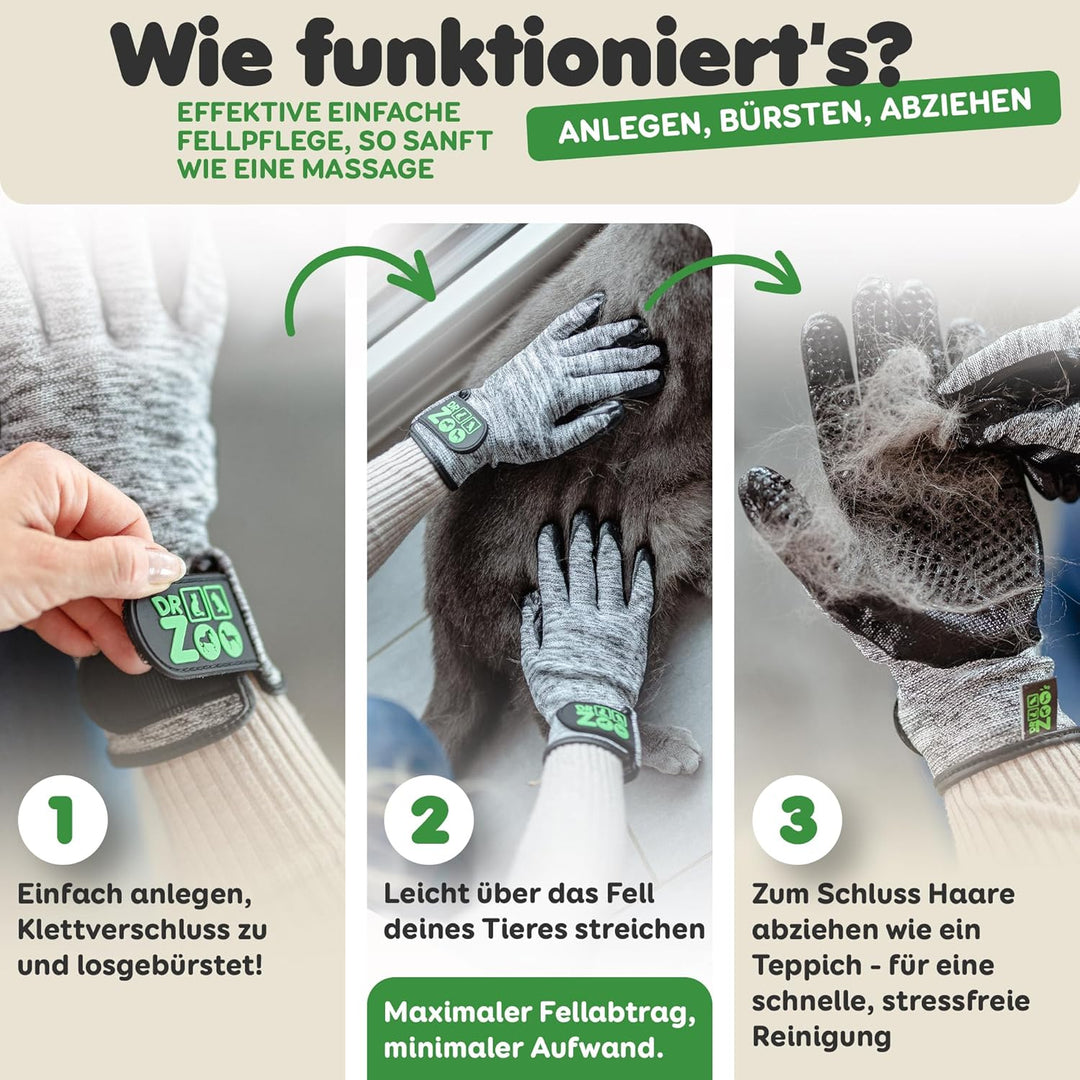 DR Zoo Gr. M Paar Fellpflegehandschuh zur Fellpflege durch Handschuh für Hund, Katze und Pferde, M