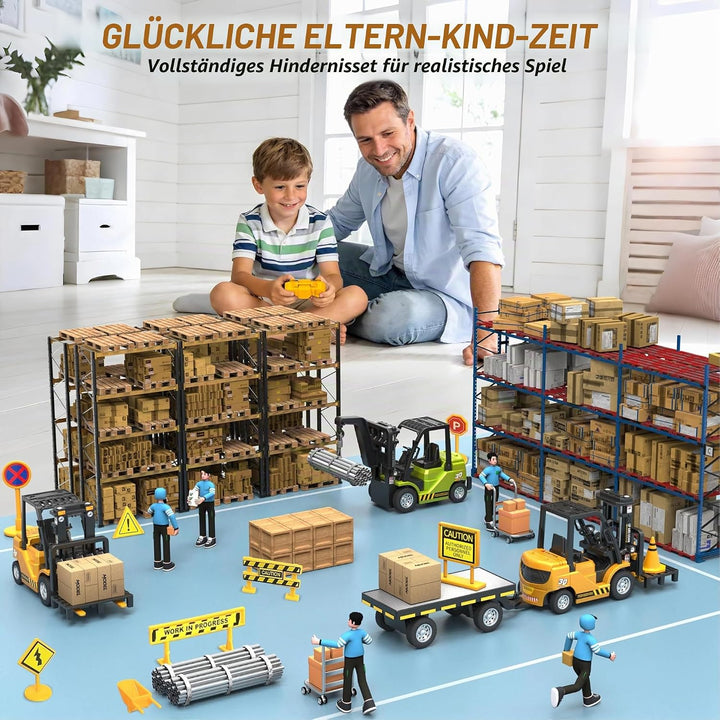 Mini RC Gabelstapler mit Anhänger, 11 Kanal Ferngesteuerter Stapler Gelb - Mini Gabelstapler mit Anh