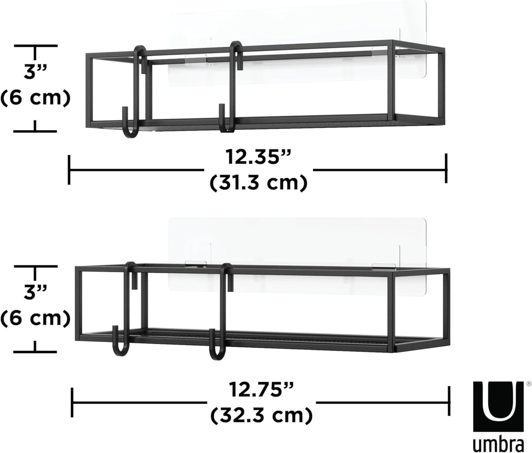 Umbra Cubiko Duschablage, Duschregale ohne Bohren mit Haken, Schwarz, 2er-Set, 2 Schwarz Duschkorb,