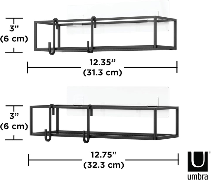 Umbra Cubiko Duschablage, Duschregale ohne Bohren mit Haken, Schwarz, 2er-Set, 2 Schwarz Duschkorb,