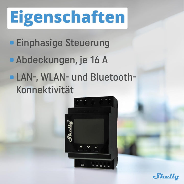 Shelly Pro Dual Cover/Shutter PM | LAN-, Wi-Fi- und Bluetooth-Verbindung, Professioneller DIN-Schien