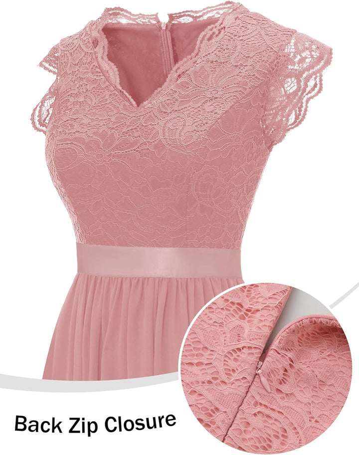 Dressystar Damen Ballkleid Maxi Lang Abendkleider Elegant für Hochzeit Spitzen Cocktailkeid, M Band_