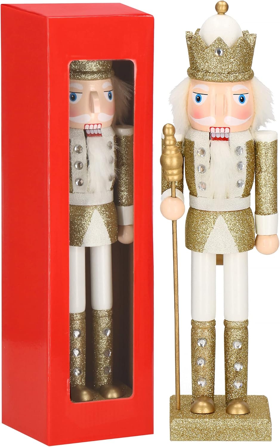 SPRINGOS Nussknacker Figur aus Holz Soldat Höhe: 38 cm mit langem Bart und Glitter Weihnachten Weihn