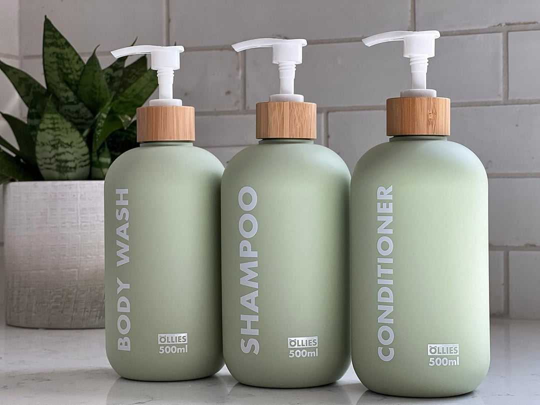 OLLIES Shampoo- und Spülungsspender, Duschseifenspender für Badezimmer, 3er-Set mit permanentem, sti
