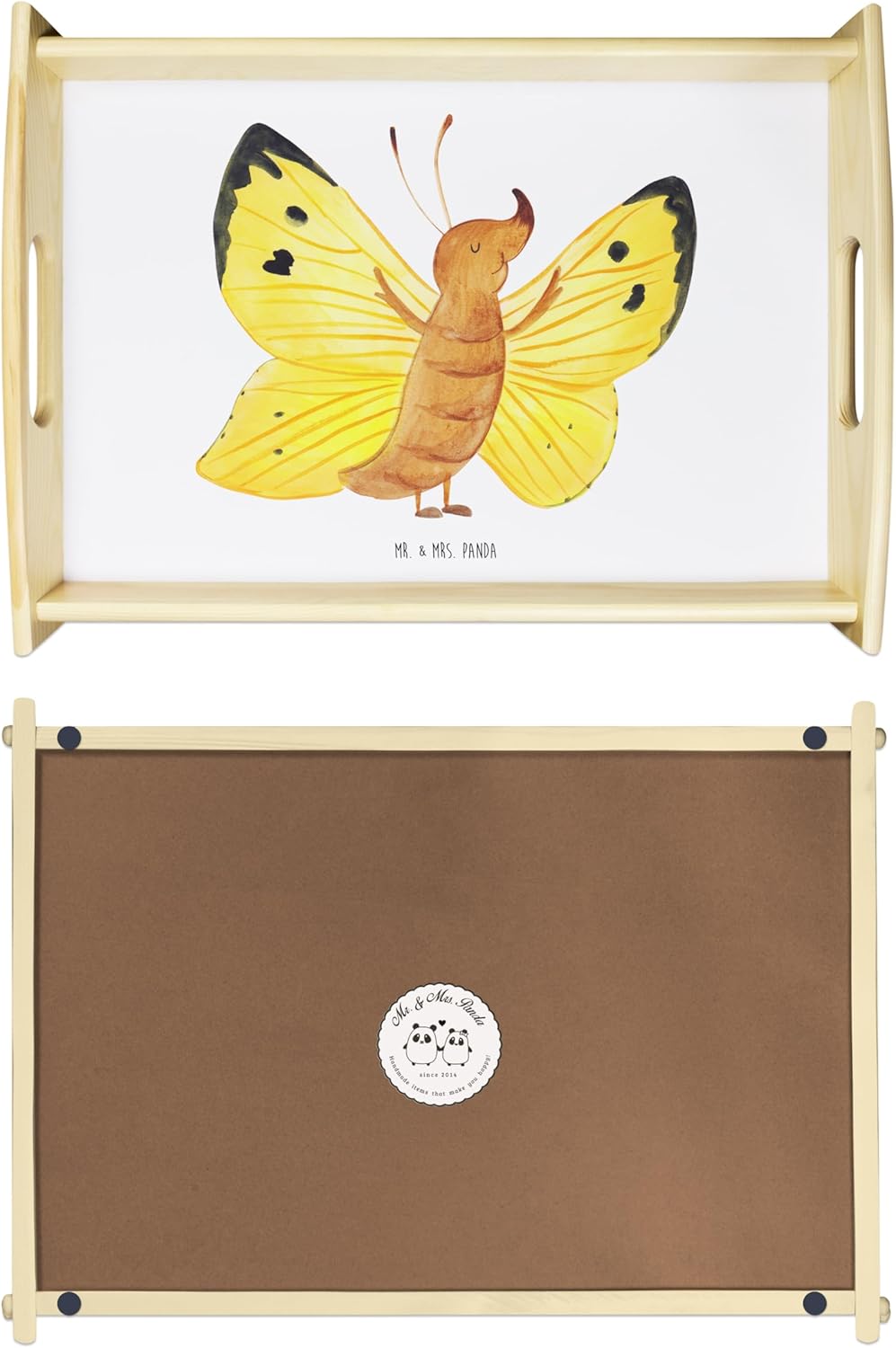 Mr. & Mrs. Panda Frühstückstablett Schmetterling Zitronenfalter - Geschenk, Gute Laune, Motivierend,