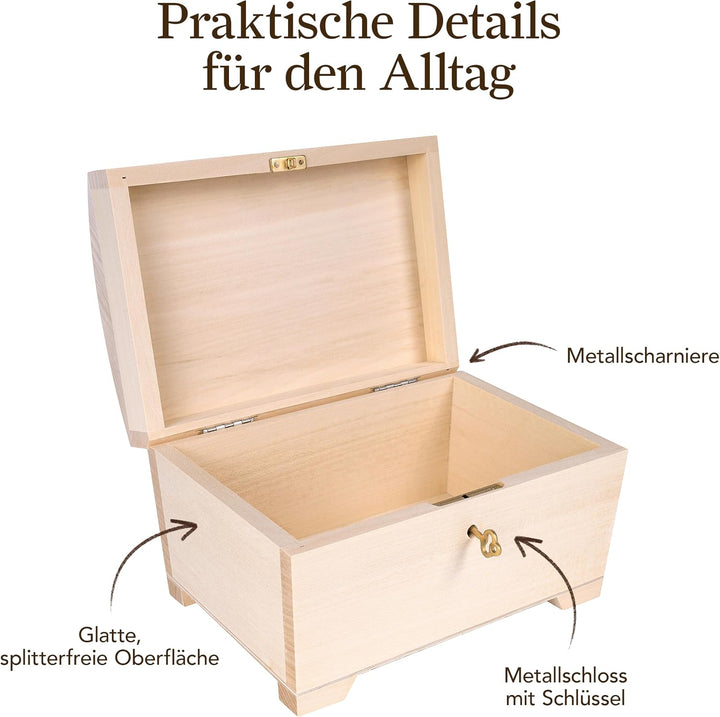 Creative Deco Grosse Holzkiste Schatztruhe mit Deckel, Schloss und Schlüssel für Schmuck-Stücke | 20