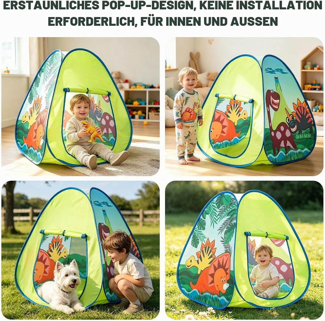 Pop Up Spielzelt Mit Dinosaurier-Motiv, Spielhaus für Kinder Drinnen &amp; Draussen, Faltbares Zelt Für