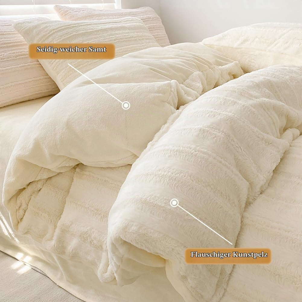 AShanlan Plüsch Bettwäsche 135x200 4teilig Winter Warme Flauschig Cashmere Touch Bettbezug Teddy Fle