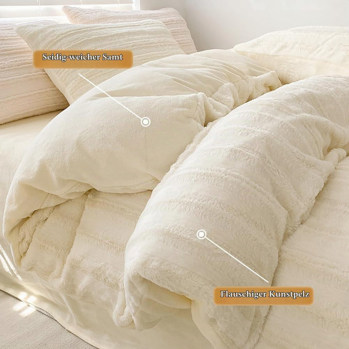 AShanlan Plüsch Bettwäsche 135x200 4teilig Winter Warme Flauschig Cashmere Touch Bettbezug Teddy Fle