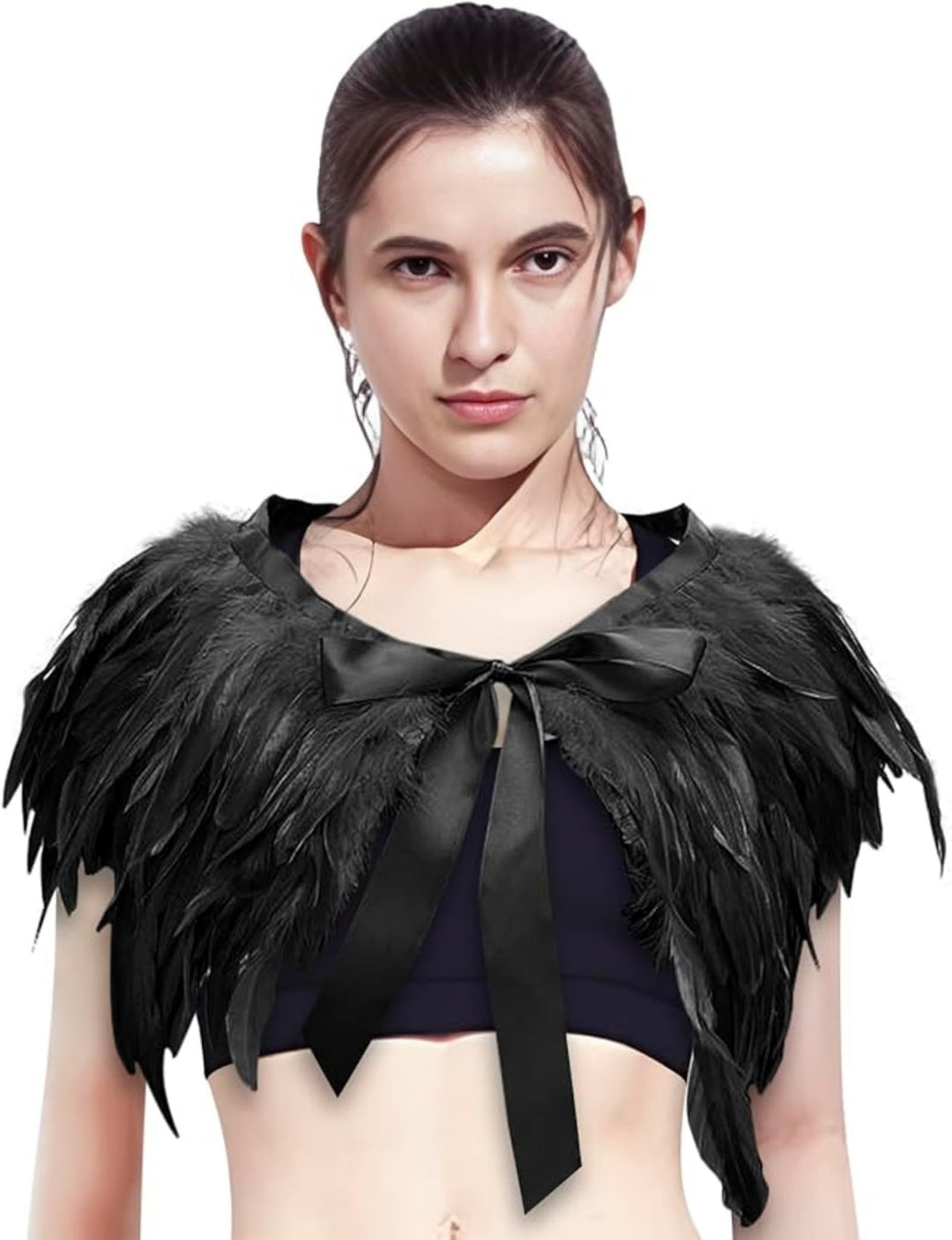 iwobi Gothic Schwarzer Natürliche Feder Cape Umschlagtücher Schal, Partei-Abend-Kleid-Kap