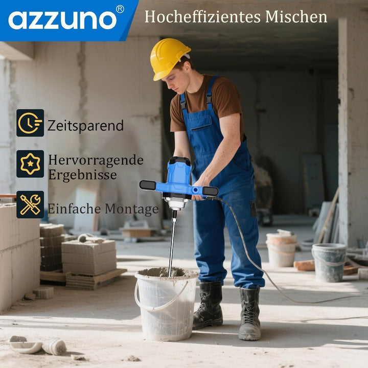 AZZUNO Zementmischer Elektrische Betonmischer 110 V Handmischer mit 6 einstellbaren Rührwer, tragbar
