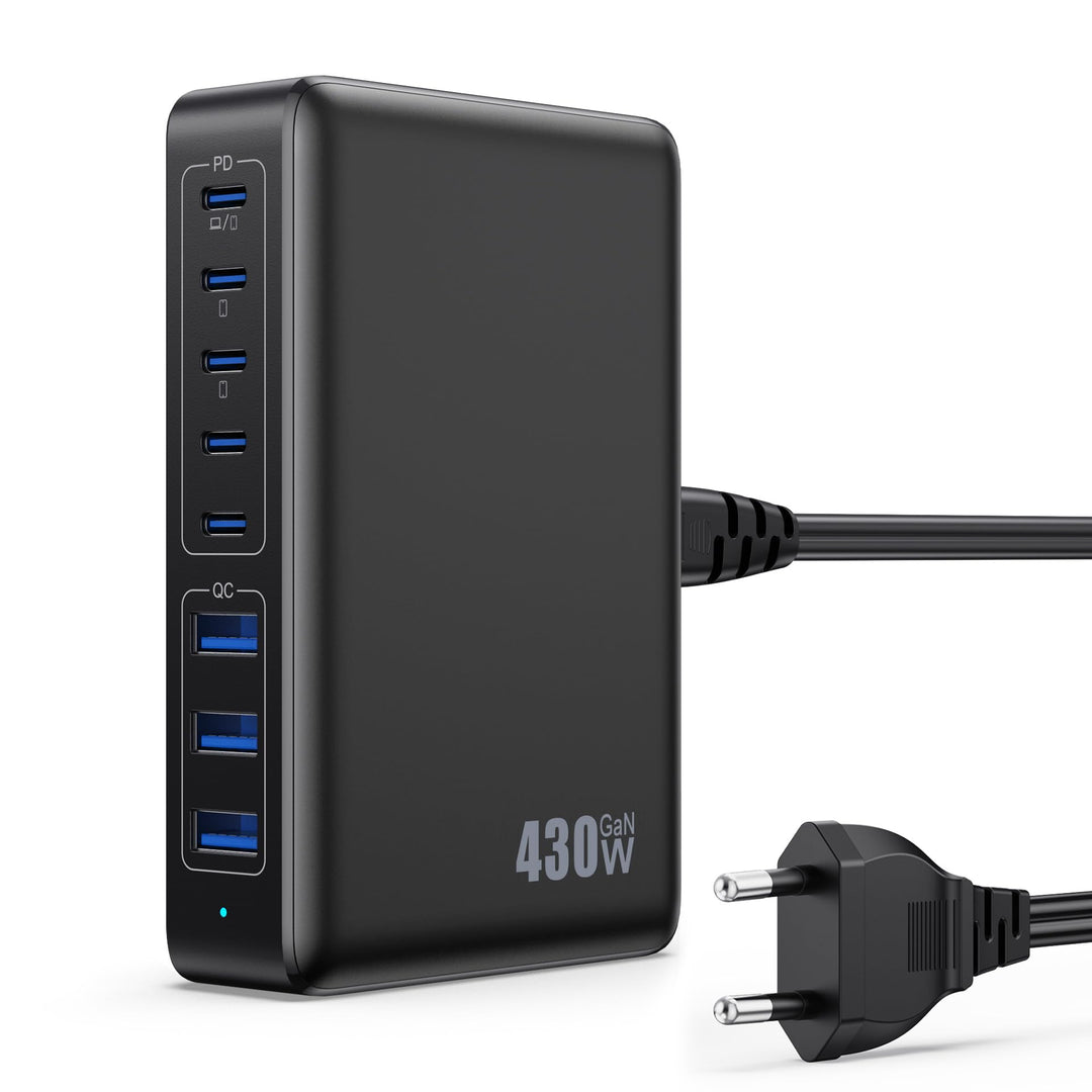 Feob 430W USB C Ladegerät Mehrfach, 8 Ports GAN IV Schnellladegerät PD 100W Ladestation Charger Stat