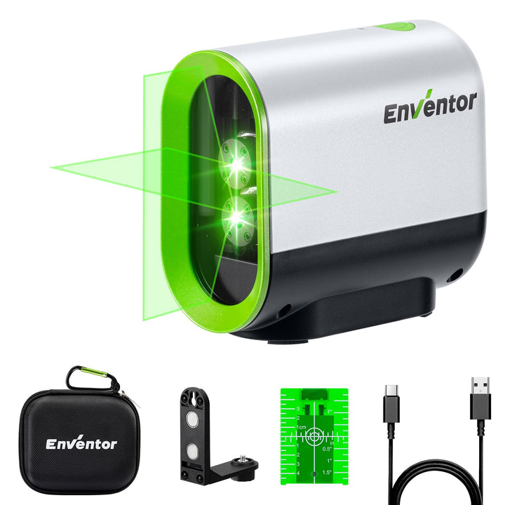ENVENTOR Kreuzlinienlaser Grün, 50m Selbstnivellierend Laser Wasserwaage, Linienlaser mit Dualem Las