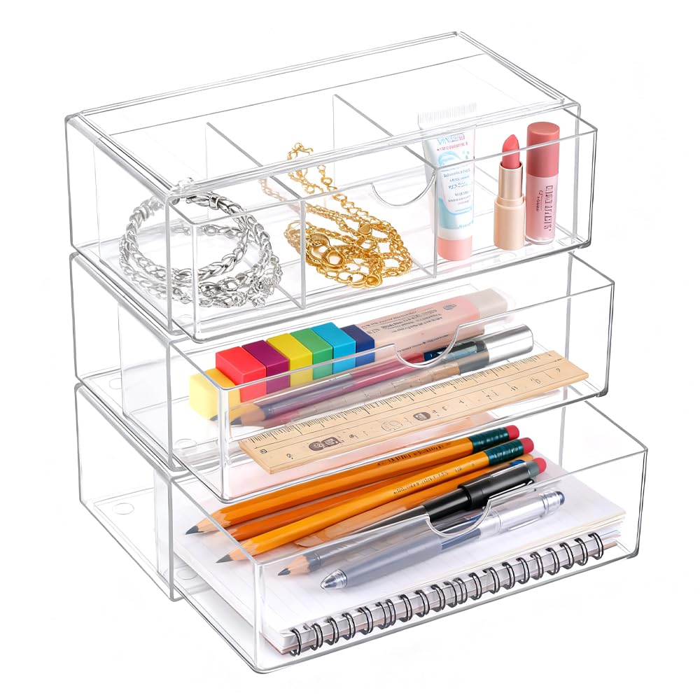 3 Stück Acryl Schmink Organizer Schminktisch Make up Organizer Kosmetik Makeup Organizers Schubladen