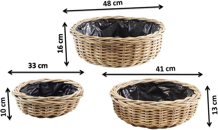 Kobolo Dekoratives Pflanzschalenset aus Kubu Rattan im 3er Set - grau