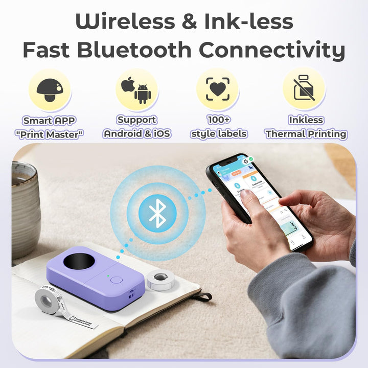 Phomemo D30 Bluetooth Etikettendrucker - Mini Etikettiergerät Beschriftungsgerät Selbstklebend Label