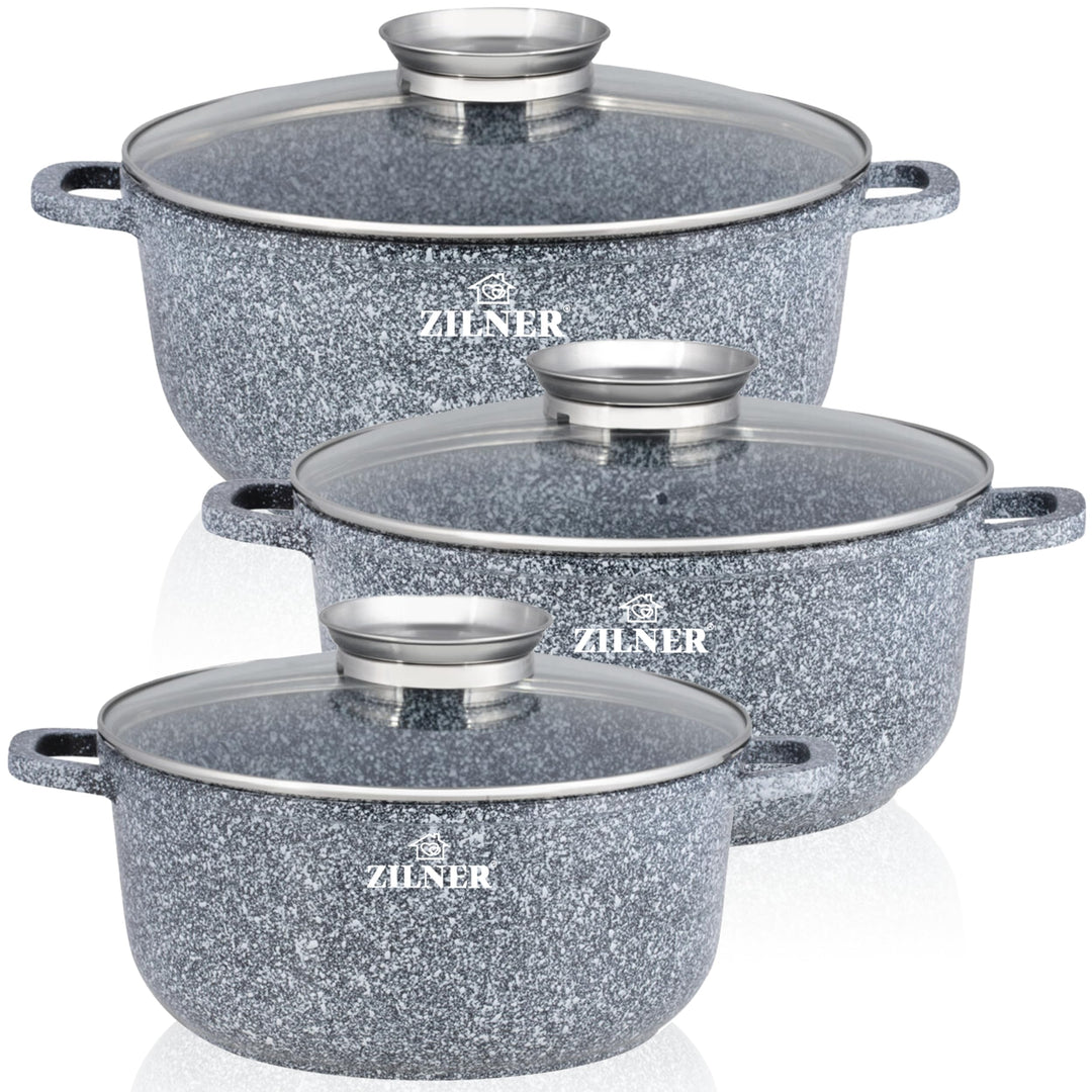 Topfset Induktion 6-Teilig mit Glasdeckel | Kochtopf Set 3 Töpfen aus Aluminiumguss | 3x Kochtöpfe Ø