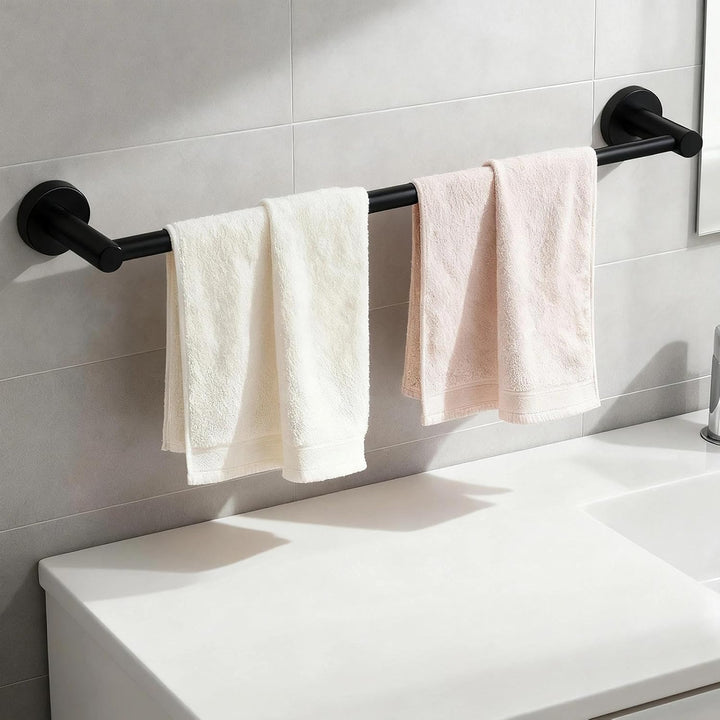 Handtuchstange Verstellbar, WJUAN Handtuchstange schwarz Mattlack verstellbar von 43 cm bis 72 cm, 3