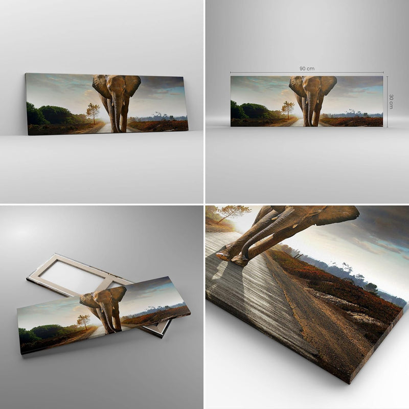 Panorama Bilder auf Leinwand Elefant Strasse Landschaft Leinwandbild 90x30cm Wandbilder Dekoration W